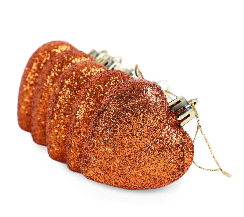 Christmas ConceptsÂ® 8 x 60mm Copper Glitter Heart Shaped Christmas Tree Ornaments - Image 3